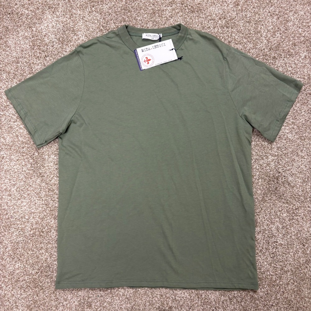 NEW Mida Undici Short Sleeve Tee Shirt Men's Medium Green Made in Italy Cotton